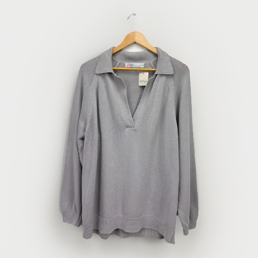 FP Beach Free People NWT Drea Sweater Sz S Oversized Collared Quiet Grey Cotton - Picture 1 of 16